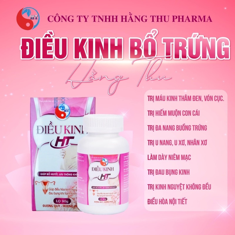 Điều kinh Hằng Thu giúp điều kinh, bổ trứng tăng khả năng thụ thai, giảm đau bụng kinh, hỗ trợ u xơ, đa nang