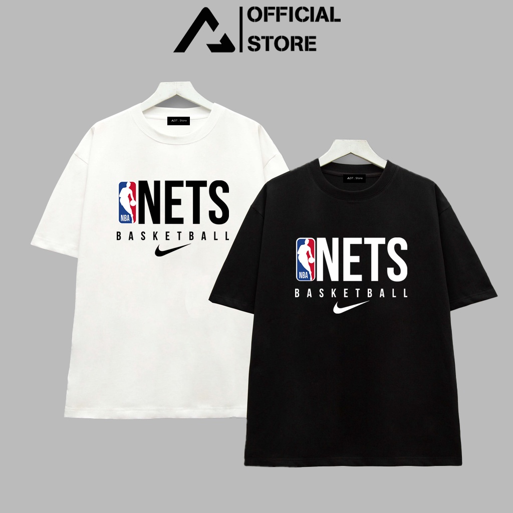 Áo thun in hình NBA BROOKLYN NETS PRACTICE có màu đen và trắng - Áo 100% Cotton