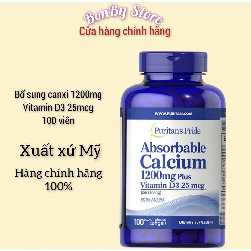 Viên uống bổ sung canxi, hỗ trợ xương khớp Absorbable Calcium 1200mg Plus vitamin D3 25mcg