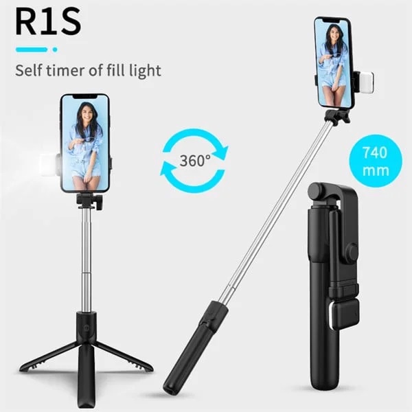 Gậy Tripod 3 Chân Selfie Stick R1S Tích Hợp Đèn Trợ Sáng Chụp Hình kèm dây sạc