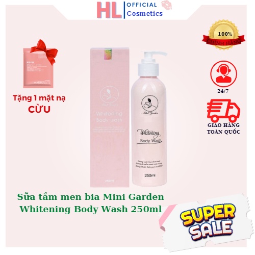 Sữa Tắm Men Bia Mini Garden Whitening Body Wash 250ml, dưỡng trắng, mịn da, thu nhỏ lỗ chân lông, myphamhanhluan