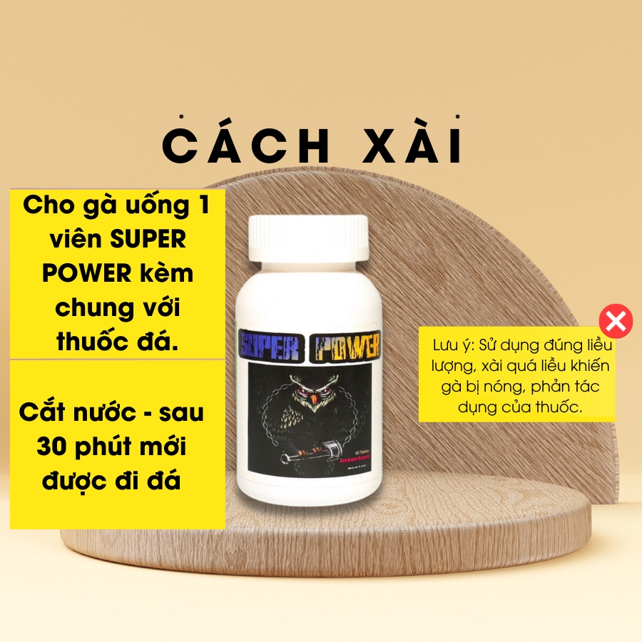 Nuôi gà đá,thuốc gà đá SUPER POWER, kích tăng bo, kích lực cho gà, hừng xung 1 hủ/ 60 viên