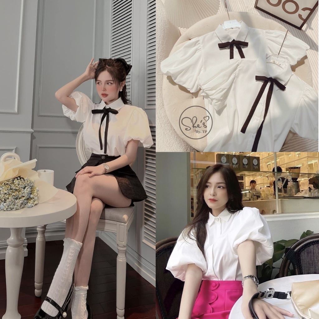 Sơ Mi Cổ Vest Cộc Tay 2 Khuy Basic Hottrend Mặc 2 Kiểu - Sơ Mi Freesize Be/ Đen/ Trắng