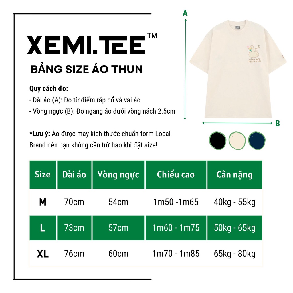 Áo thun local brand Xemi.tee form unisex dòng Duck Tee giá rẻ màu kem