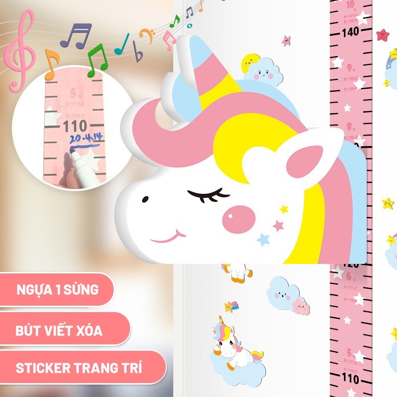 Thước Đo Chiều Cao Kèm Sticke Trang Trí Cho Bé- Decal Dán Tường