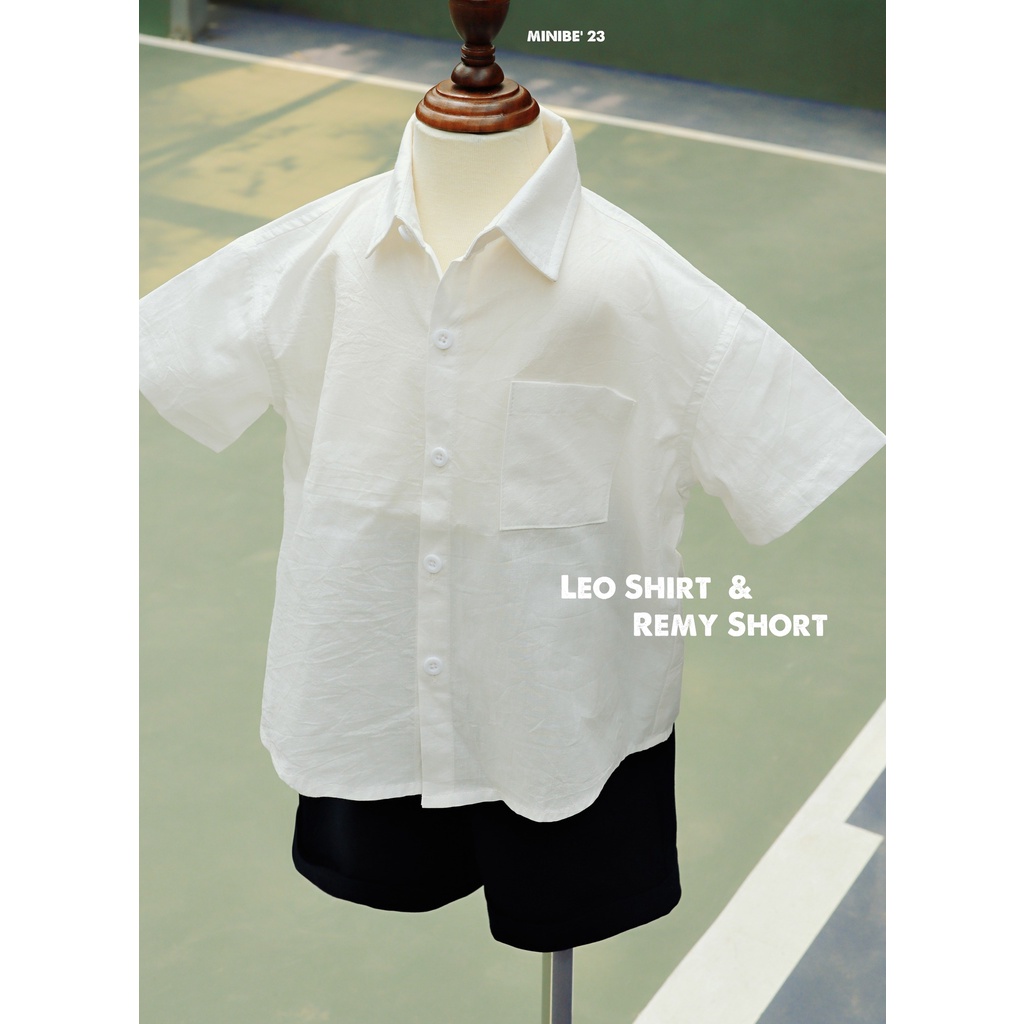 Áo sơ mi cộc tay cổ Đức mặc mùa hè thoáng mát cho bé từ 12m - 6y chất liệu thô cotton vân - Leo Shirt by Minibe