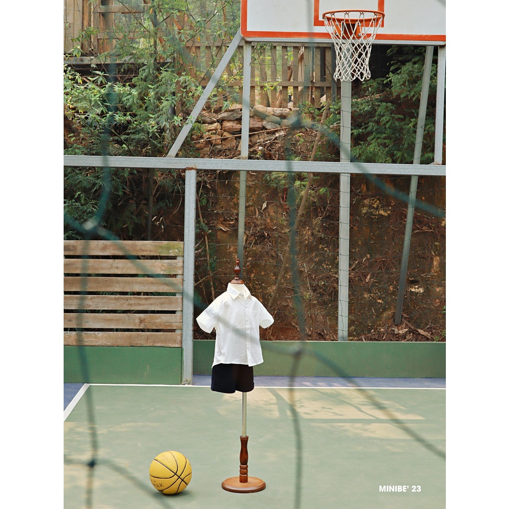 Áo sơ mi cộc tay cổ Đức mặc mùa hè thoáng mát cho bé từ 12m - 6y chất liệu thô cotton vân - Leo Shirt by Minibe