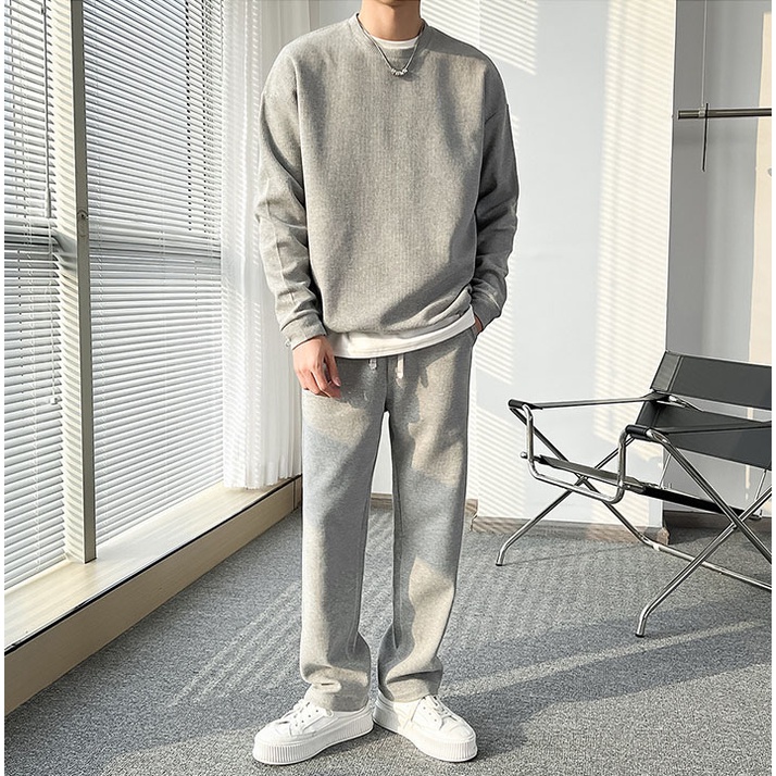 Bộ quần áo dài tay nam nữ thu đông chất liệu cotton tổ ong dày dặn, quần áo nam nữ form rộng Hàn Quốc