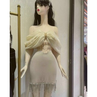 ĐẦM XÒE TRỄ VAI ĐÍNH DÂY ĐÁ