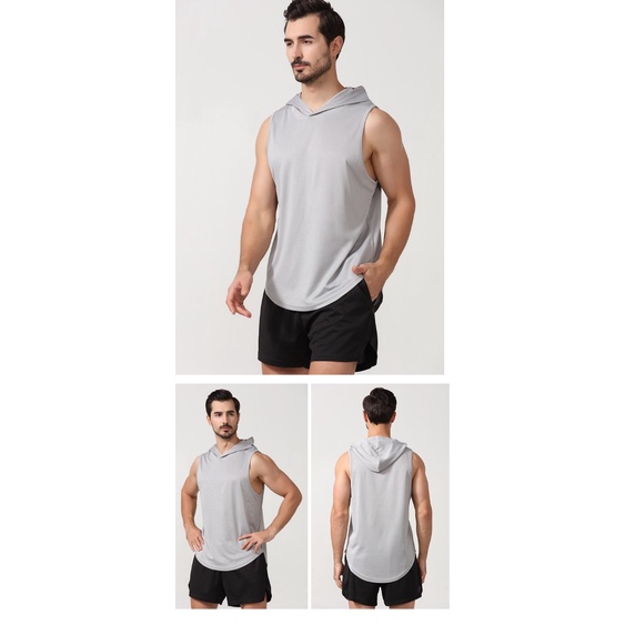 Áo thun 3 lỗ Nam, có nón, form thoải mái tập luyện, dạo phó, di biển, chơi, pinic