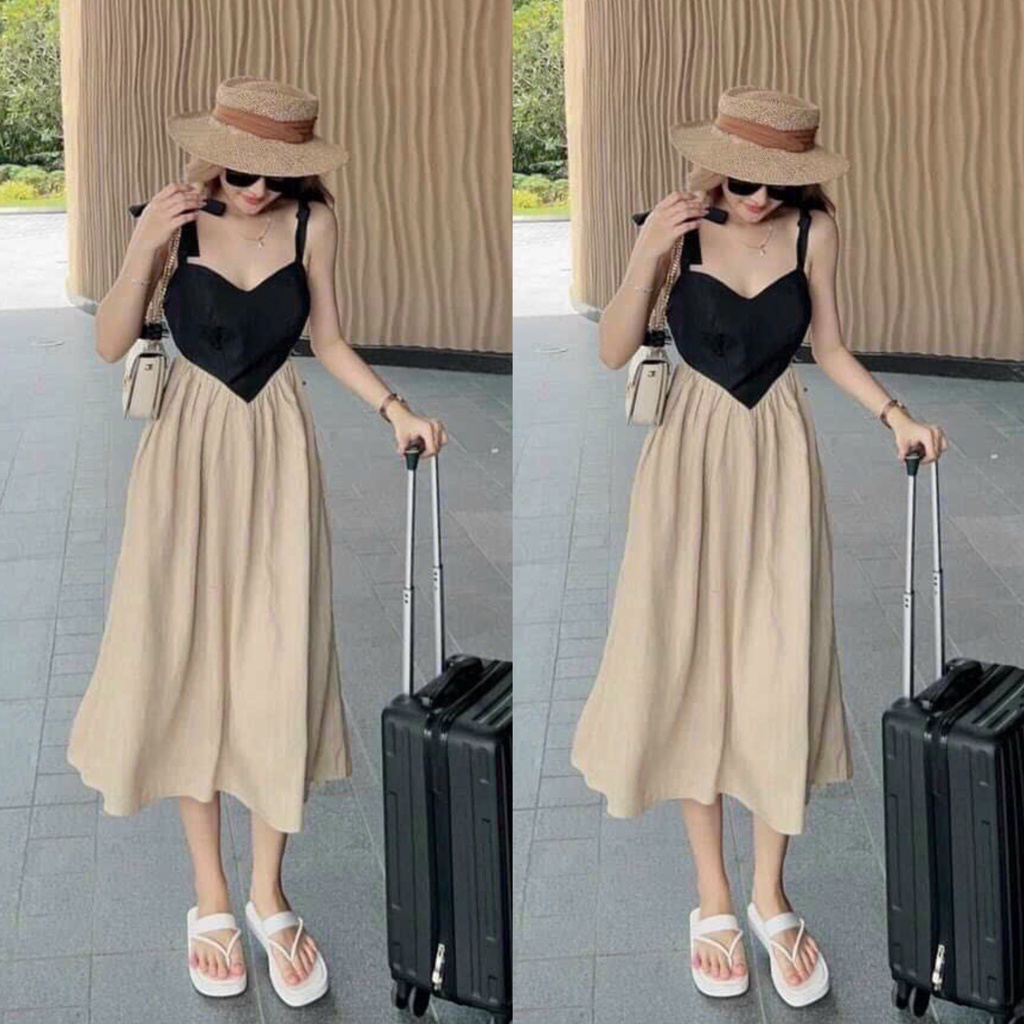 Đầm váy nữ hai dây cột nơ dáng xòe cổ tim cúp ngực cực đáng yêu thời trang nữ stclothing