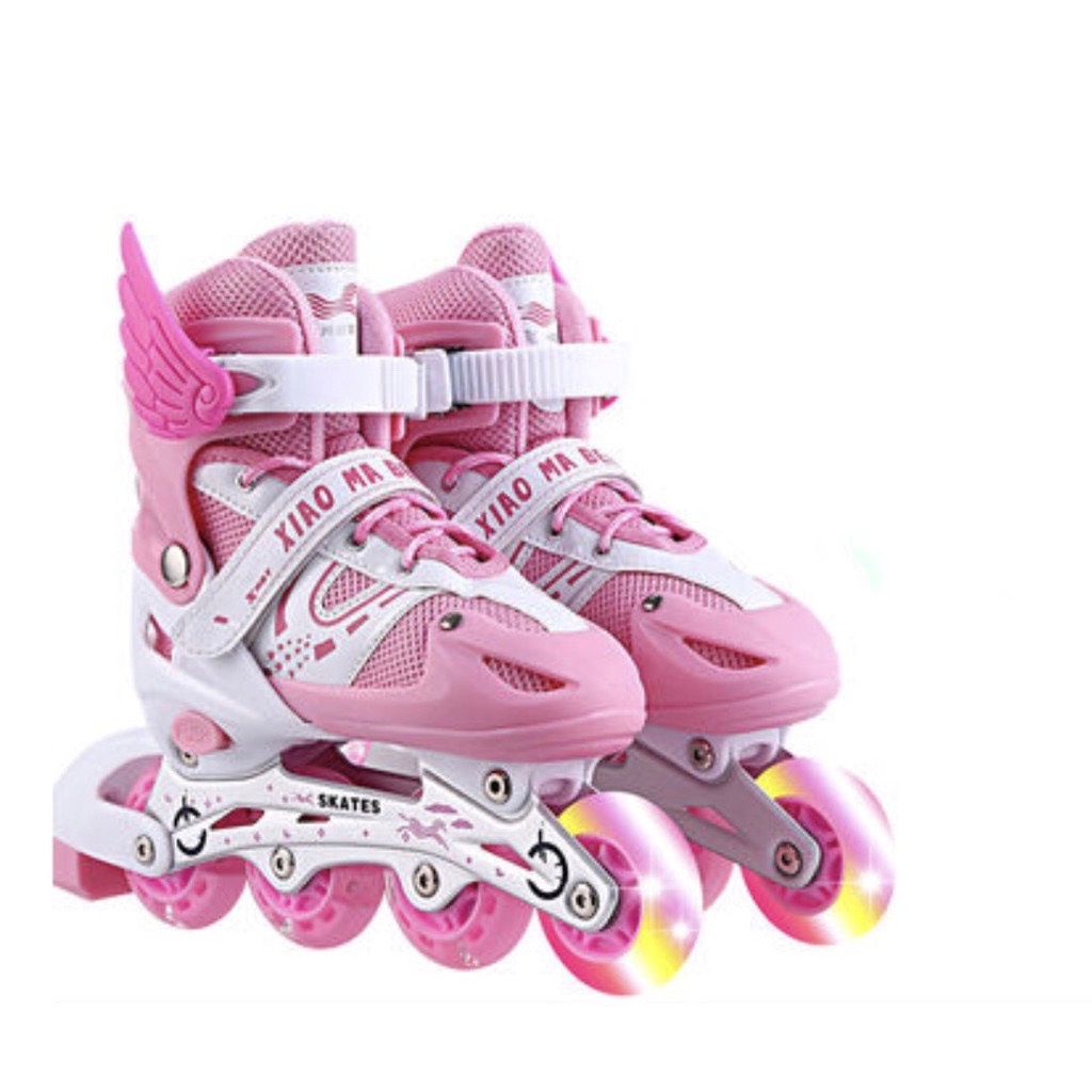 Giày trượt patin cao cấp có 2 bánh phát sáng, Bảo hộ và nón cao cấp, cho trẻ em và người lớn.