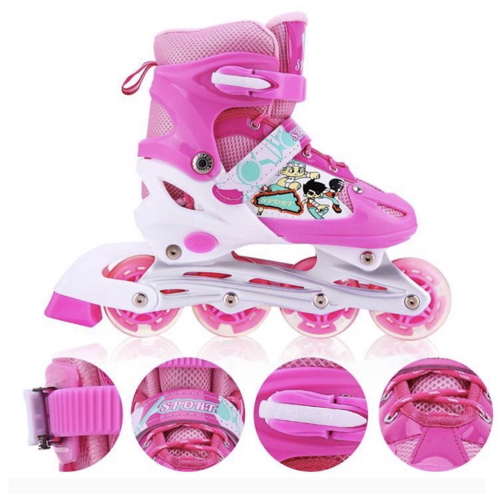 Giày trượt patin cao cấp có 2 bánh phát sáng, Bảo hộ và nón cao cấp, cho trẻ em và người lớn.