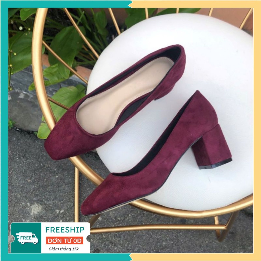 Giày cao gót nữ de vuông 5cm,banh trơn bít mũi vuông bigsize 32-45