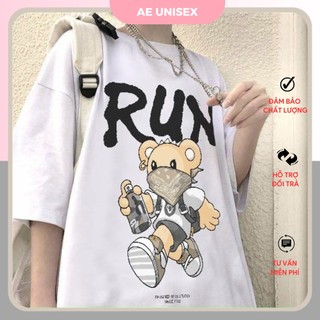 Áo phông áo thun unisex in nổi chữ RUN phom rộng nam nữ mặc được 45-70 kg AE UNISEX(QUÀ TẶNG)