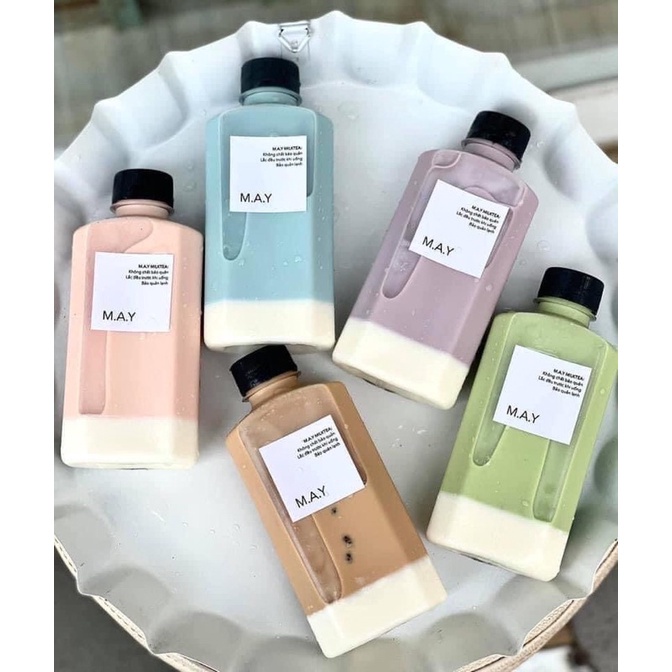 Combo 5 chai nhựa dẹt vuông đựng trà sữa, nước ép dung tích 330ml
