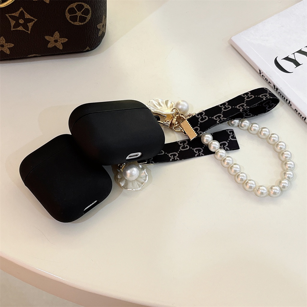 Vỏ Bảo Vệ Hộp Sạc Tai Nghe AirPods pro 2 pro 1 / 2 3 Hình Nơ Đính Ngọc Trai Đen Dễ Thương