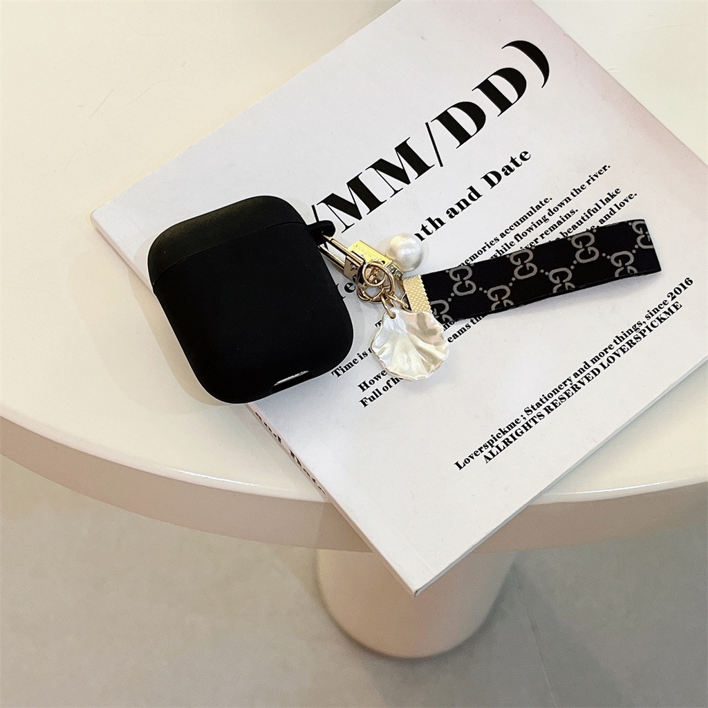 Vỏ Bảo Vệ Hộp Sạc Tai Nghe AirPods pro 2 pro 1 / 2 3 Hình Nơ Đính Ngọc Trai Đen Dễ Thương
