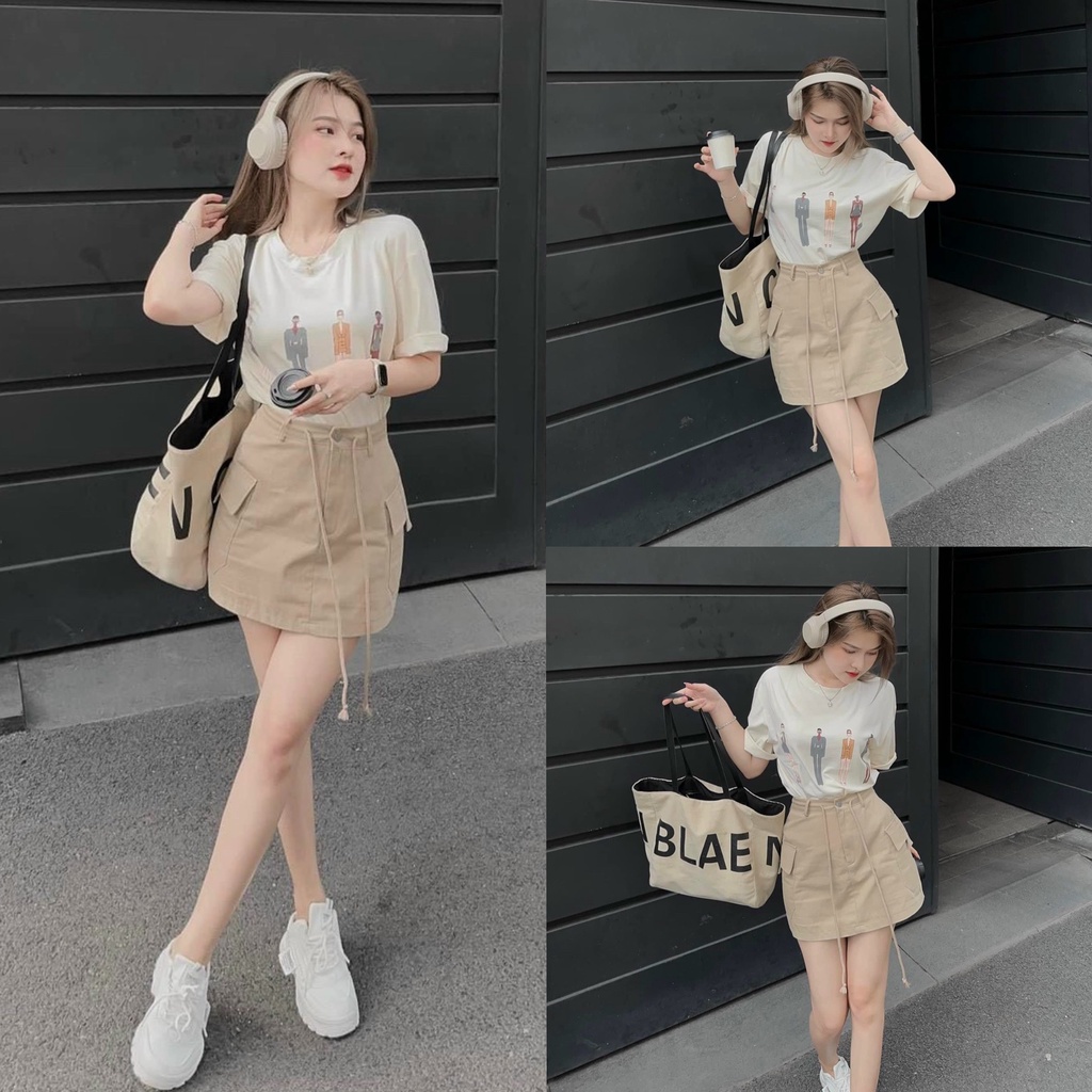 Set áo cotton in 3D kèm chân váy với toen màu nude nhẹ nhàng, sang chảnh cho các nàng đi chơi dạo