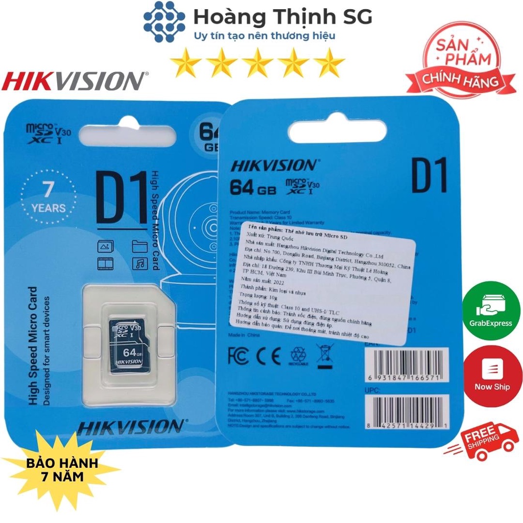 Thẻ nhớ 64GB 32GB microSD Hikvision D1, thẻ nhớ 64GB microSD cho camera - Hàng chính hãng | BigBuy360 - bigbuy360.vn