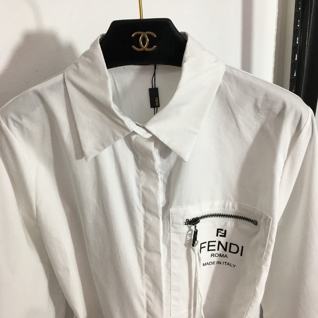 Váy sơ mi ngắn tay thắt eo nữ Fendi FD thiết kế thanh lịch