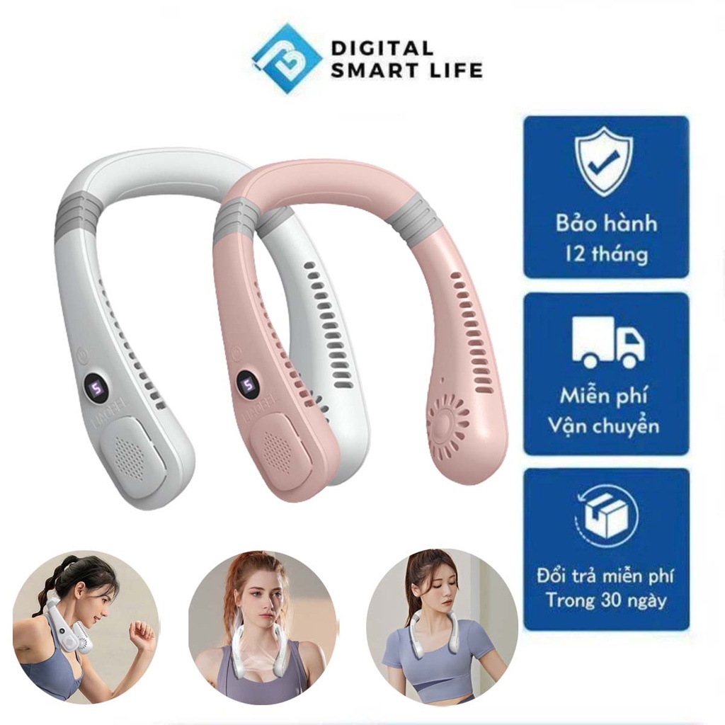 Quạt Mini Đeo Cổ 5 Tốc Độ Gió Mạnh Siêu Hot Quạt Tích Điện Không Cánh Pin Trâu Màn Hình Led Hiển Thị Thông Minh Tiện Lợi