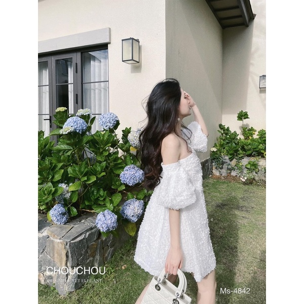 Đầm suông bẹt vai bông xù 2 lớp siêu đẹp hàng chuẩn-pl29