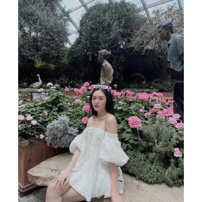 Đầm suông bẹt vai bông xù 2 lớp siêu đẹp hàng chuẩn-pl29