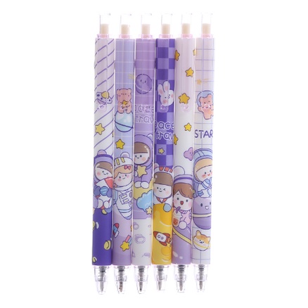 Bút Bi Bấm Hành Tinh Tím Siêu Dễ Thương - Bút Bi Viết Văn Phong Mực Đen