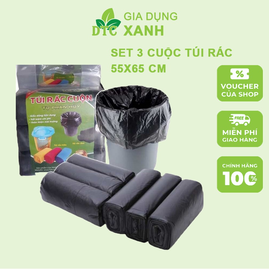 Túi Rác Tự Phân Hủy - Bao Rác Đen Kích Thước Lớn 55*65 cm, Túi Bóng Đen, Túi Rác Tự Phân Hủy hàng Việt Nam
