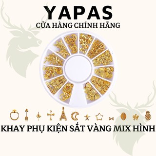 Khay phụ kiện sắt vàng nail, charm sắt gấu nơ đủ hình trang trí móng tay