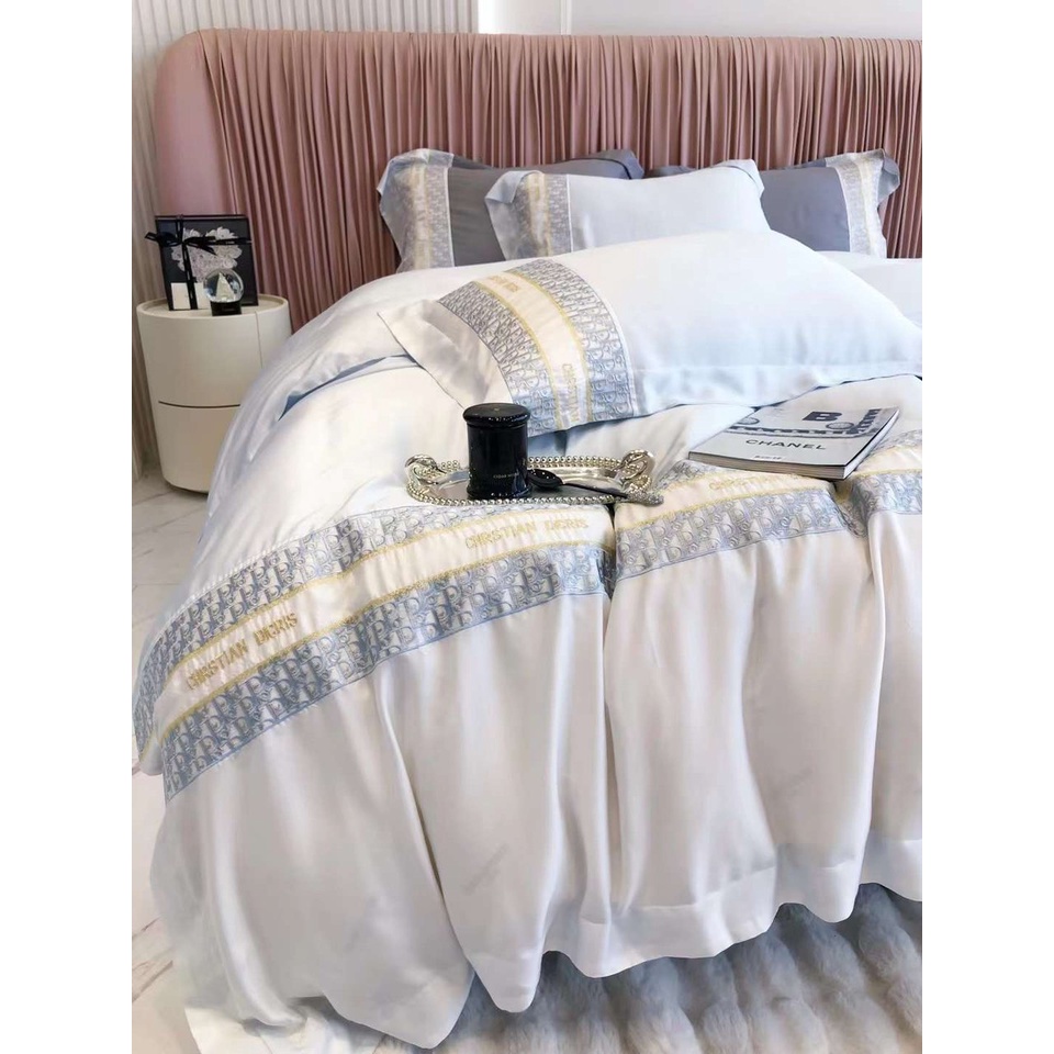 Set Chăn ga gối Tencel thêu thương hiệu CHRTIAN DICRIS mềm mịn mát - LUXBED