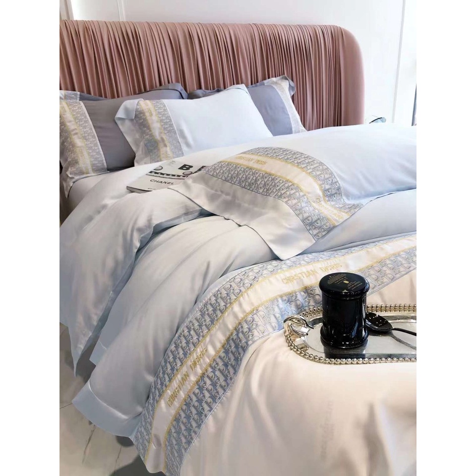 Set Chăn ga gối Tencel thêu thương hiệu CHRTIAN DICRIS mềm mịn mát - LUXBED