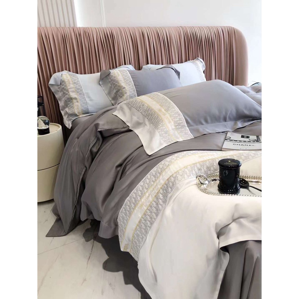 Set Chăn ga gối Tencel thêu thương hiệu CHRTIAN DICRIS mềm mịn mát - LUXBED
