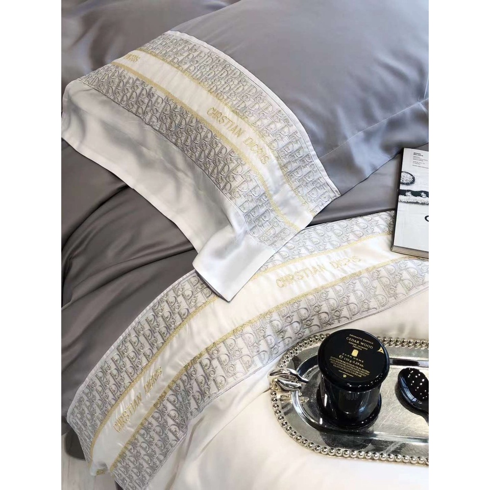 Set Chăn ga gối Tencel thêu thương hiệu CHRTIAN DICRIS mềm mịn mát - LUXBED