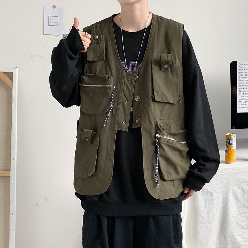 Áo gile nam dạng vest phối túi form rộng, gile nam unisex mỏng mặc ngoài phối đồ mùa hè phong cách hiphop 590