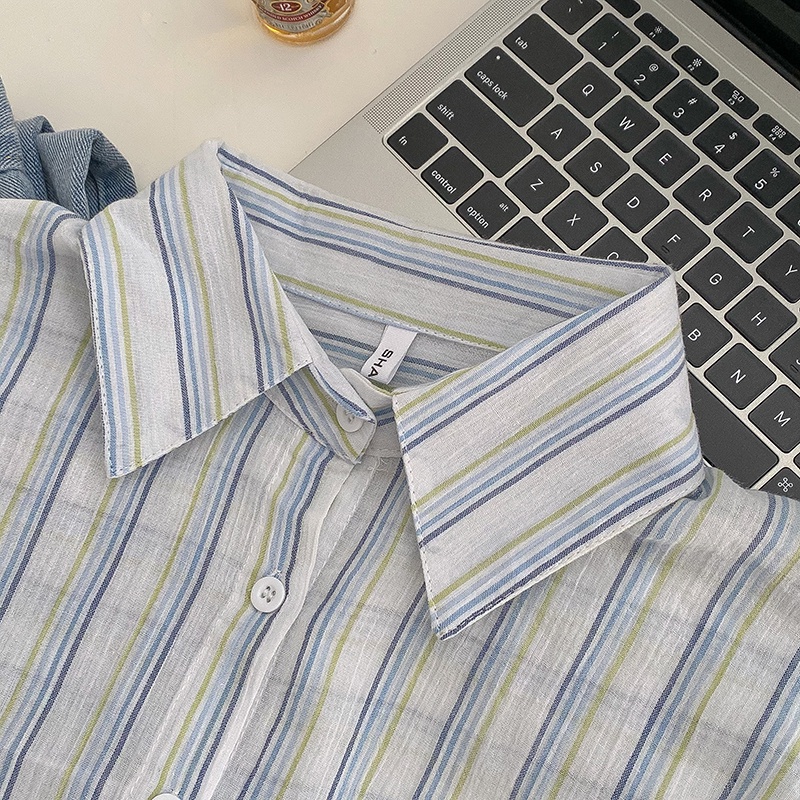 Áo sơ mi kiểu nữ Tay dài Form rộng Kẻ sọc caro Hàn Quốc Sơ mi nữ Dài tay Form rộng Ulzzang Thời trang