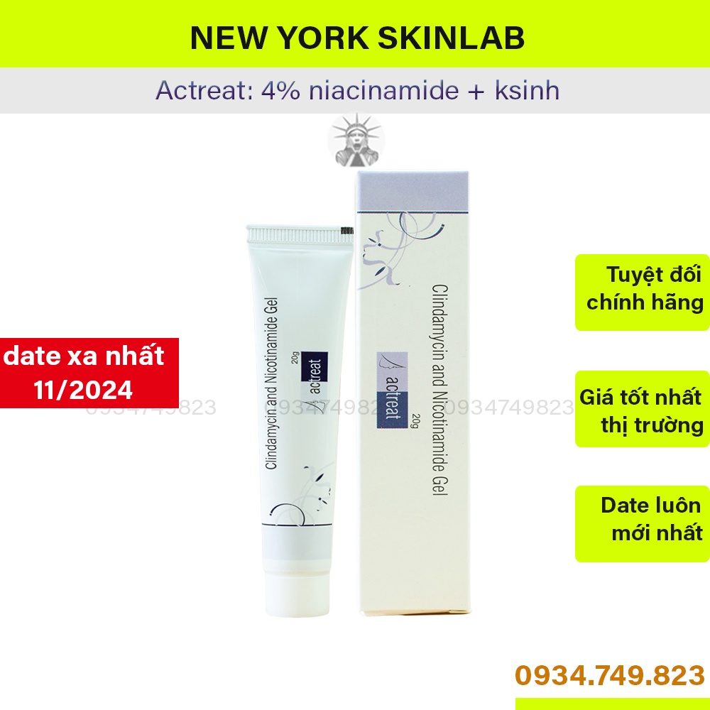 Chấm mụn Actreat gel (20g), giảm sạch mụn, kiềm dầu, mờ thâm - 5% niacinamide và clinda.my.ci