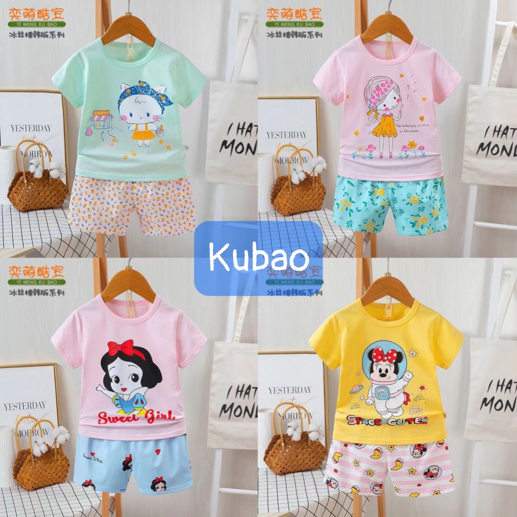 (KUBAO 26-35kg) Bô quần áo Quảng châu KUBAO xuất hàn- Bộ cotton cộc tay KUBAO xuất hàn cho bé gái 6-10 tuổi