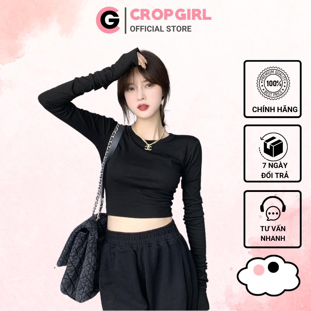 Áo croptop nữ tay dài cổ tròn CROPGIRL, Áo kiểu nữ ôm body tay dài chất thun borip mềm mịn