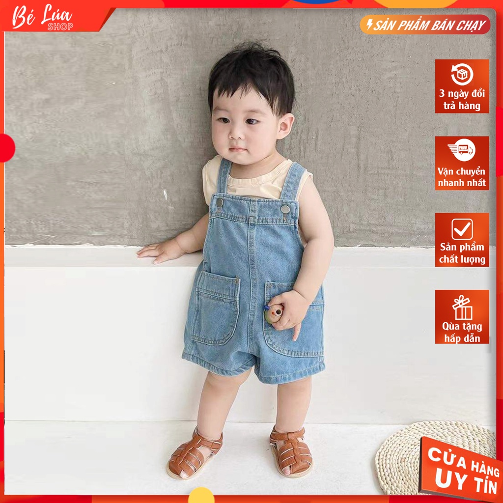 Quần yếm jean trẻ em mùa hè cao cấp dáng lửng cho bé trai bé gái hai mầu xanh và đen phong cách hàn quốc size từ 8-29kg