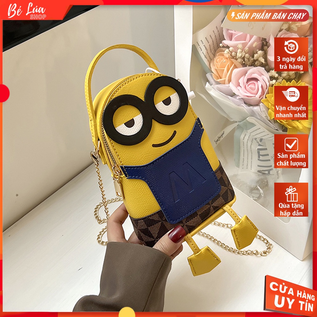 Túi giỏ đeo chéo đeo vai minion dễ thương chất liệu da cao cấp đựng điện thoại son môi đồ trang điểm