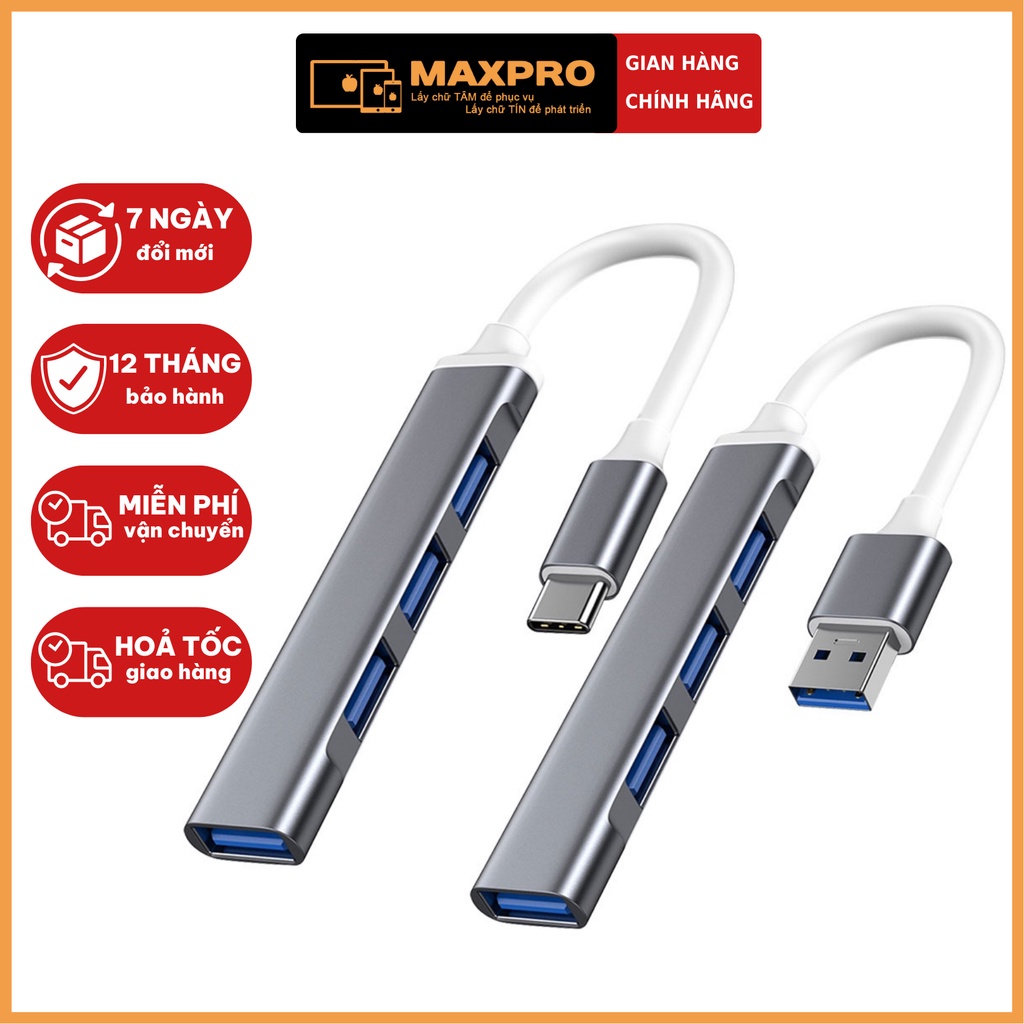 Bộ Chia 4 Cổng USB 3.0 Type C Cho Laptop Máy tính, Macbook, iPad, điện thoại.