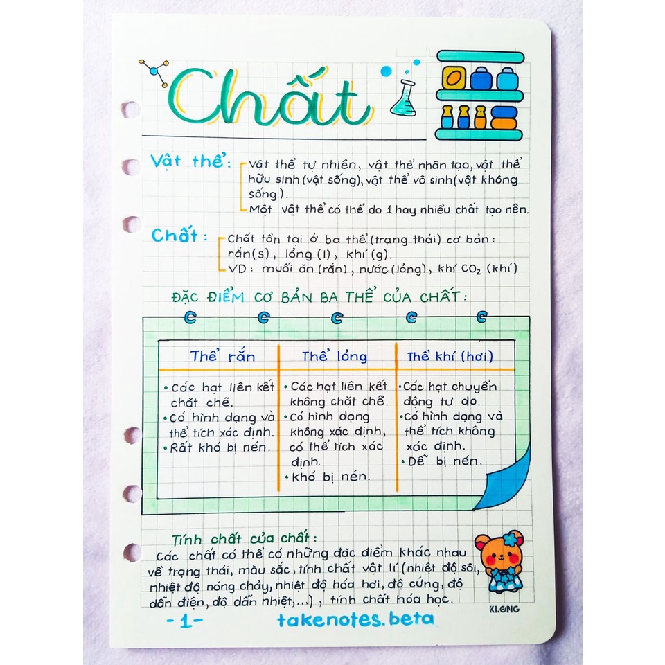 Sách- Sổ Takenotes tổng hợp kiến thức Hóa Học Cấp 2 trang trí sticker ghi sẵn công thức và bài giải mẫu