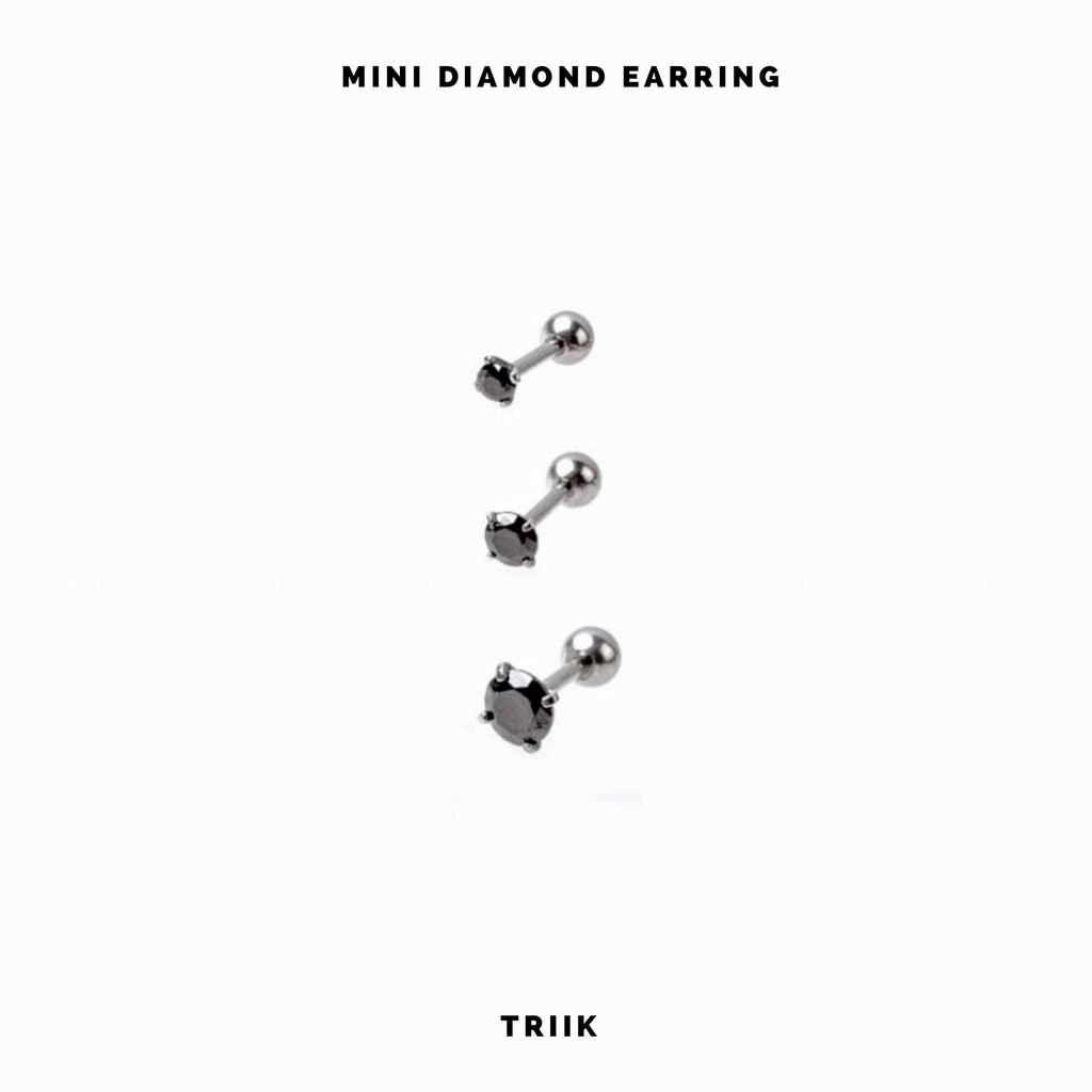 Khuyên tai đá - Mini Diamond Earring - Round / Black ( giá 1 chiếc )