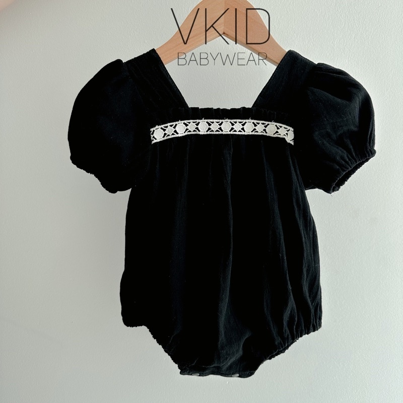 V25 Bodysuit nhún ngực pha ren tay bồng điệu đà cho bé gái size 5-13kg chất thô cara mềm mát