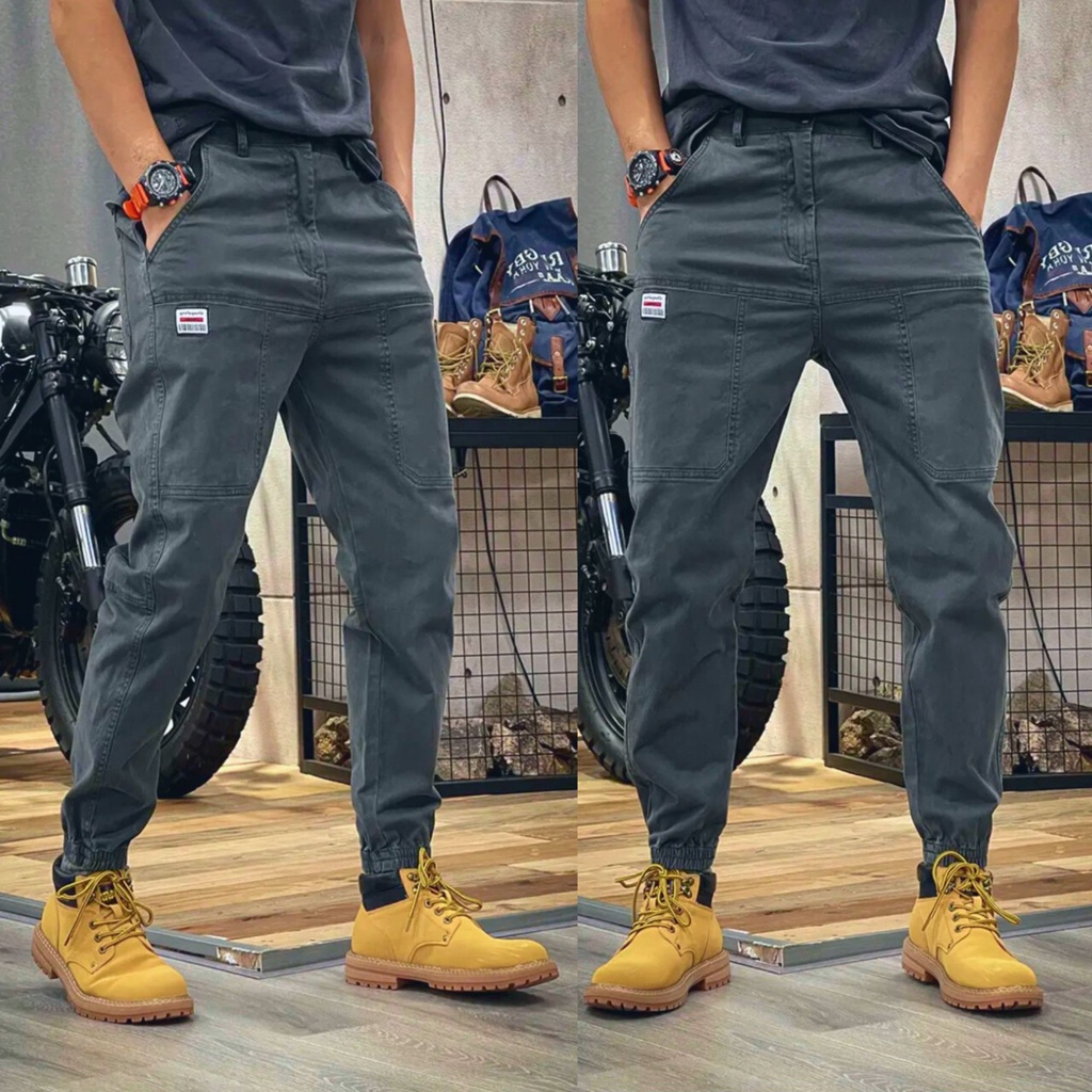 Quần Jogger nam kaki khoá kéo lưng thun 6 túi phong cách thể thao khoẻ khoắn