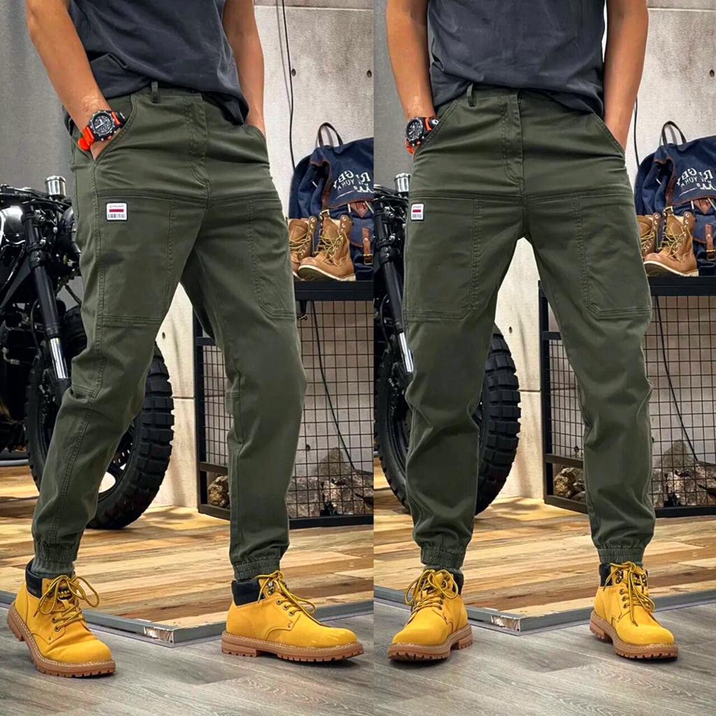Quần Jogger nam kaki khoá kéo lưng thun 6 túi phong cách thể thao khoẻ khoắn