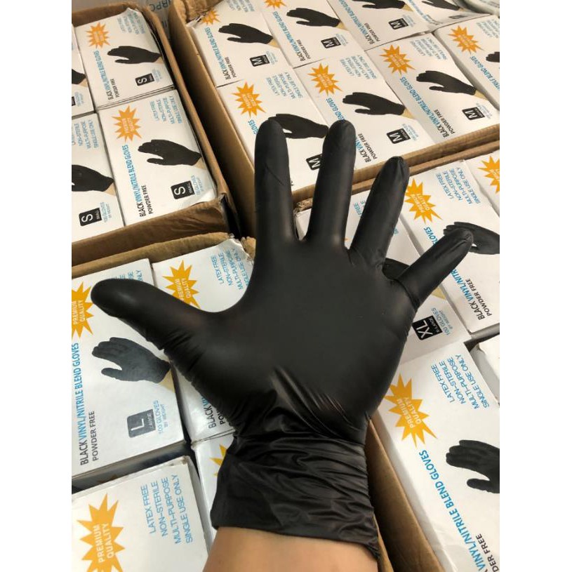 Găng tay y tế đen không bột, Găng tay đen phun xăm thẩm mỹ, nặn mụn, Găng tay đen Vgloves