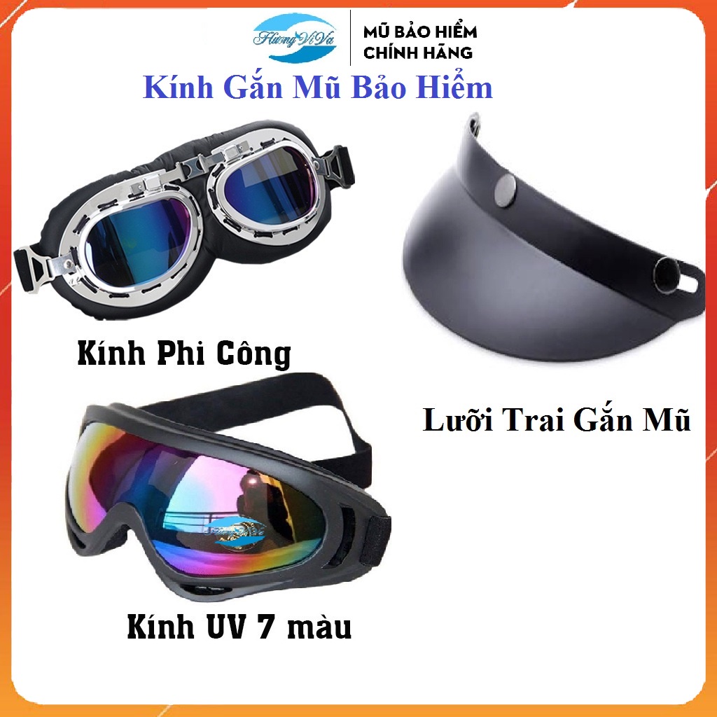 Kính mũ bảo hiểm, Kính phi công, Kính UV, lưỡi trai gắn cho nón bảo hiểm nửa đầu